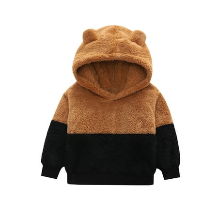 

BLTIBY 2-7Years Toddler Kids Unisex Baby Hooded Sweatshirts Infant Boys Girls Colorblocked Hoodies Autumn Winter Padded Pullover Long Sleeve Jumper Outfits Brown 4-5 Years