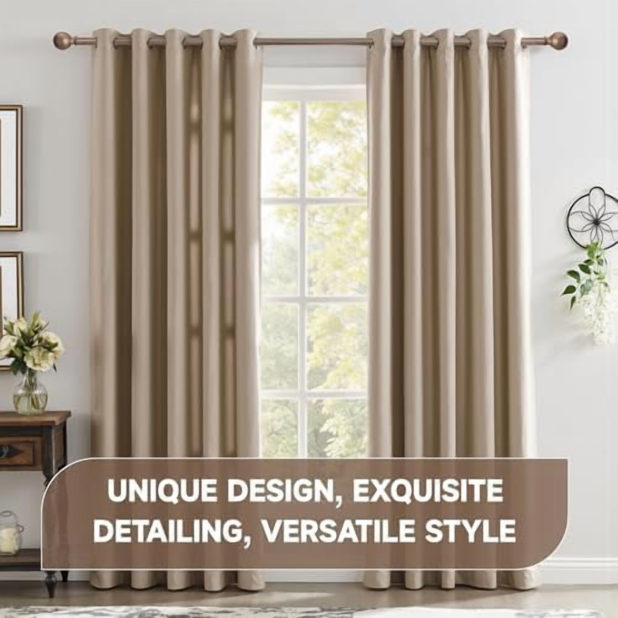 Walnut Wood Curtain Rods for Windows 72 to 144 Inch(6-12ft) - 1'' Diameter Heavy Duty Curtain Rods with Imitation Wood Grain Pattern Finials,Adjustable Decorative Curtain Rods Set,28-144''