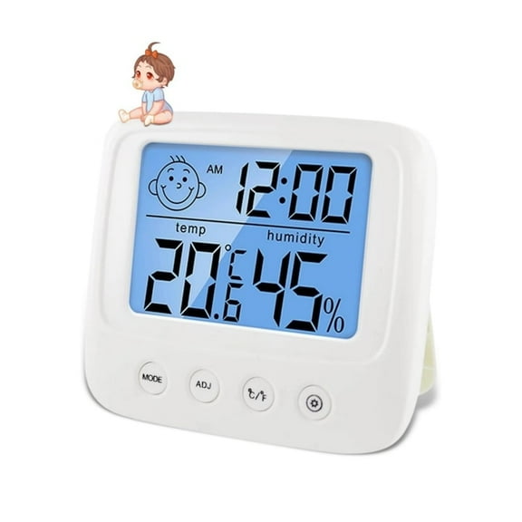 Digital Hygrometer Indoor Thermometer Room Thermometer and Humidity Indicator with Temperature Humidity Monitor, Backlight, Clock and ℃/℉ Function, White