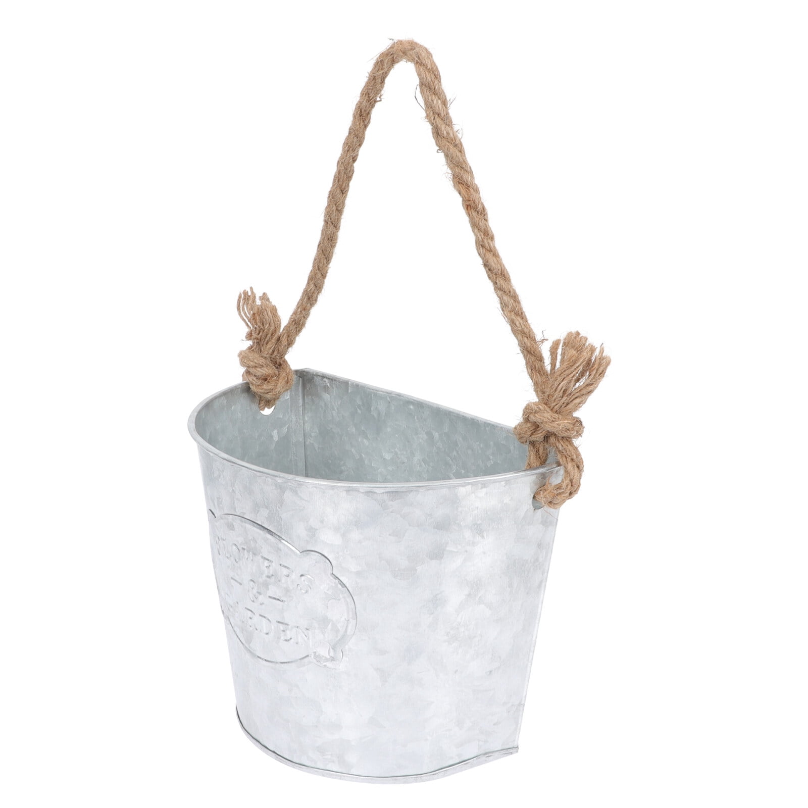 LITINKIMI Rustic Metal Flower Bucket Silver Hanging Planter for Indoor Use 2Pcs