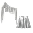 thumbnail image 6 of Miutii Kids Girls Shiny Metallic Jazz Dance Outfits Sparkle Sequins Tassels Crop Tops with Flared Skirt Set Silver 10, 6 of 7