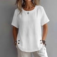 thumbnail image 5 of Tqcoqu Women's Cotton Linen Short Sleeve Tops,Crew Neck Side Button Shirts Casual Loose Fit T-Shirt,White Women's S-XXL, 5 of 8