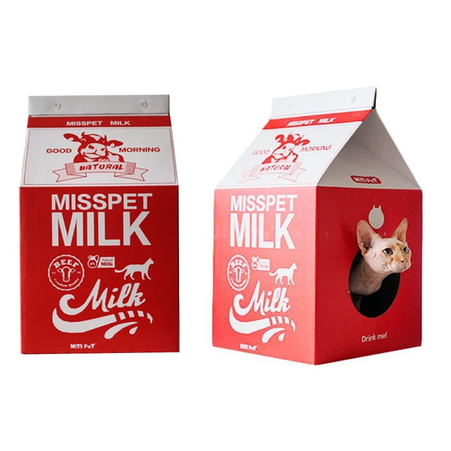 Maison pour Chat en Forme de Boîte à Lait Pliable Robuste Jouet à Griffer pour Chat
