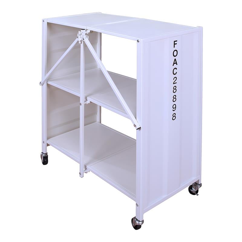 Furniture of America Ghaly Metal Folding Bookcase with Wheels in White