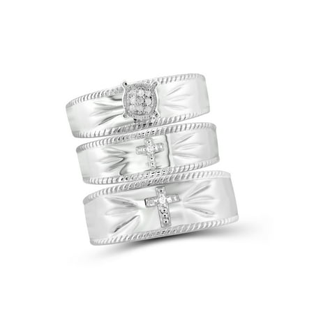JewelersClub 1/20 Carat T.W. White Diamond Sterling Silver Trio Engagement Ring Set