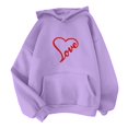 thumbnail image 4 of WZXFASHION Chandail à Capuchon pour Femmes à Couleur Unie à Manches Longues Imprimé Cœur Offres du Jour Liquidation Chandail à Col Rond, 4 of 4