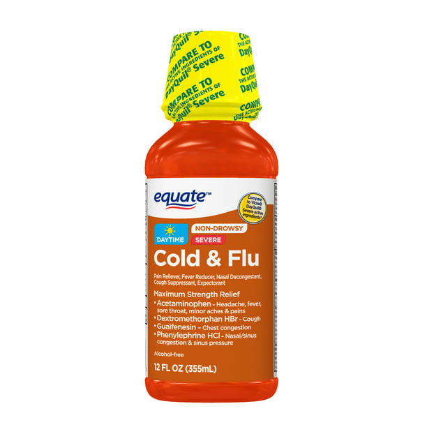undefined | Equate Severe Daytime Cold and Flu Relief, Liquid Cold Medicine, 12 fl oz