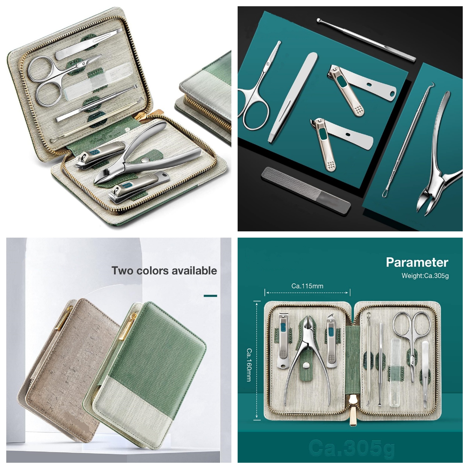 Manicure Sets Pedicure Kits Stainless Steel Nail Clipper Personal Care Tools with PU Leather Case (Green)