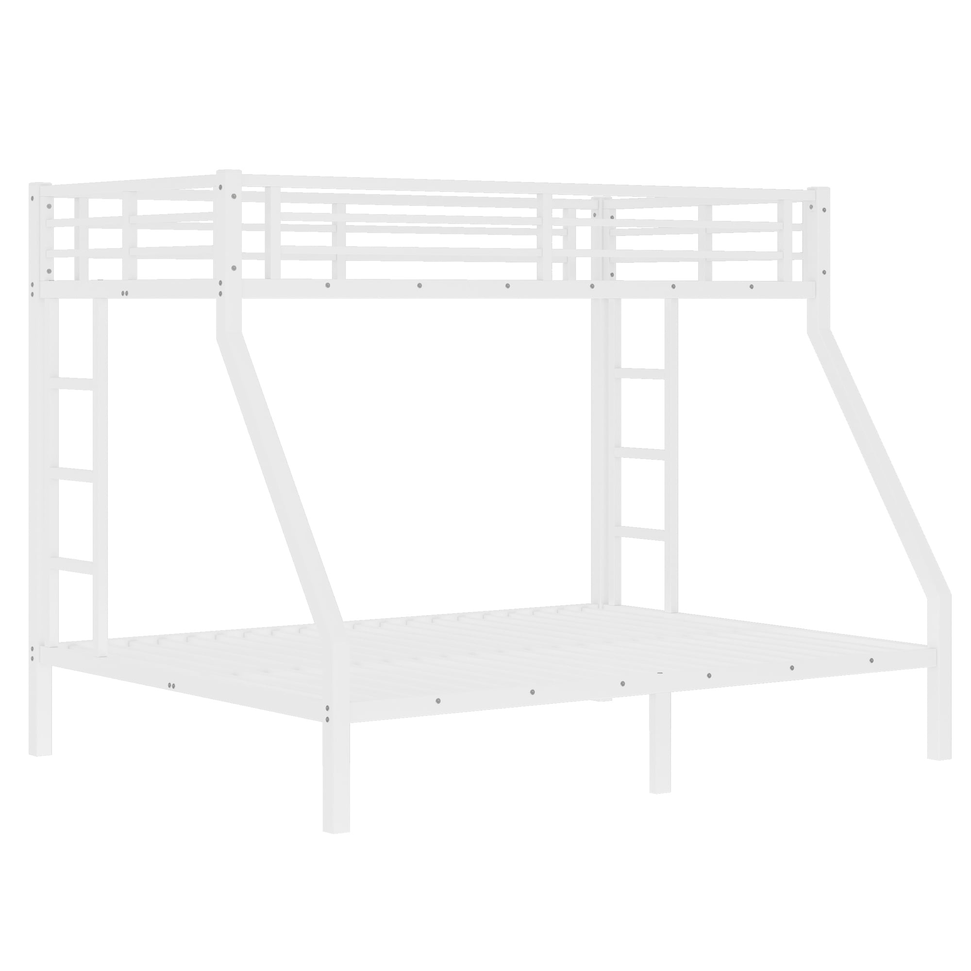 Leumius Twin XL over Queen Bunk Bed for Teens and Adults,Heavy Duty Metal Bed Frame with Full-Length Guardrail and Ladders,Space-Saving/Noise Reduced/No Box Spring Needed,Off White