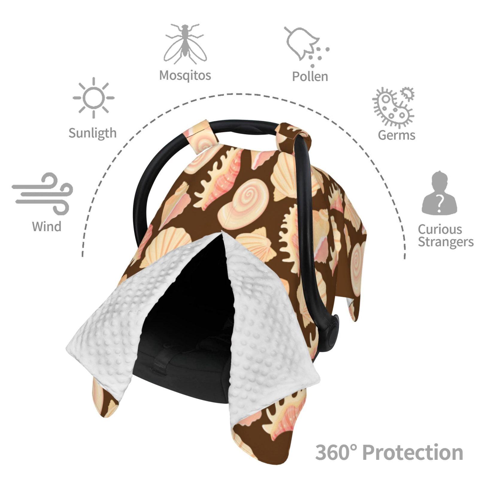 Car Seat Cover Baby - Conch Shells Print No.9052 Breathable Infant Car Seat Cover for Baby Carseat, Lightweight Comfort Baby Essentials Must Haves Newborn Stuff for Girl Boy