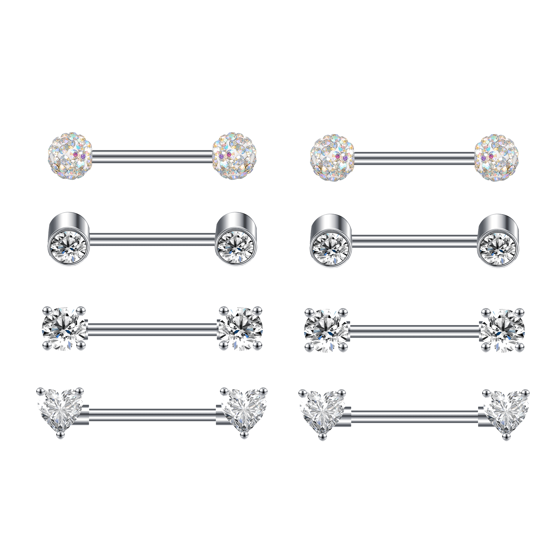 ZS 14G Cubic Zircon Silver Nipple Piercing Stainless Steel Tongue Ring