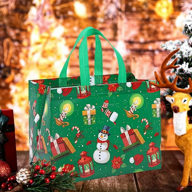 Bolsa de regalo navideña | Bolsa reutilizable de tela no tejida para compras navideñas | Capacidad grande: 35 x 25 x 17 cm | Colores festivos: azul, rojo, morado y verde