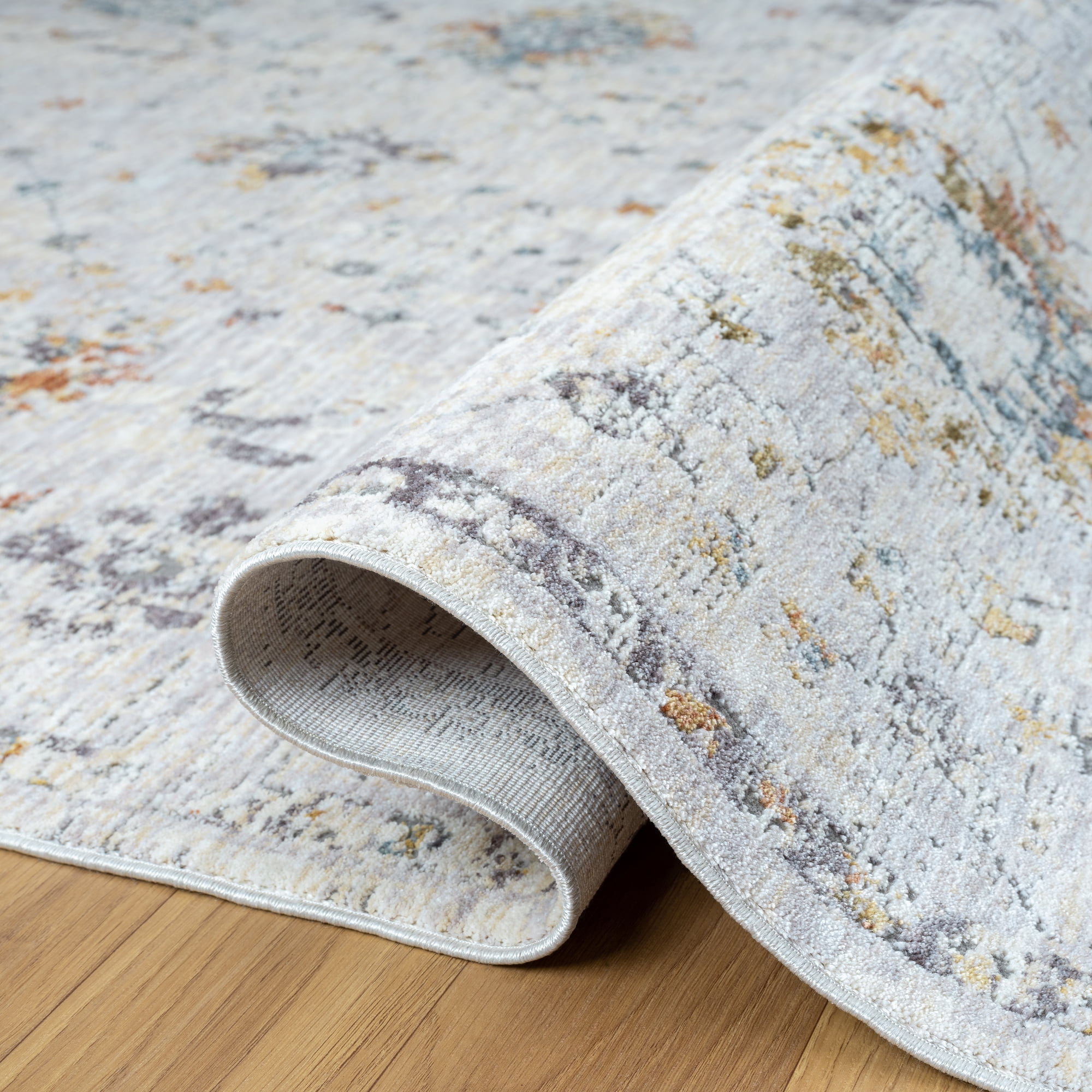 LR Home Alison Aries Bordered Floral Indoor Polyester Area Rug, Gray/Blue, 9' x 12'