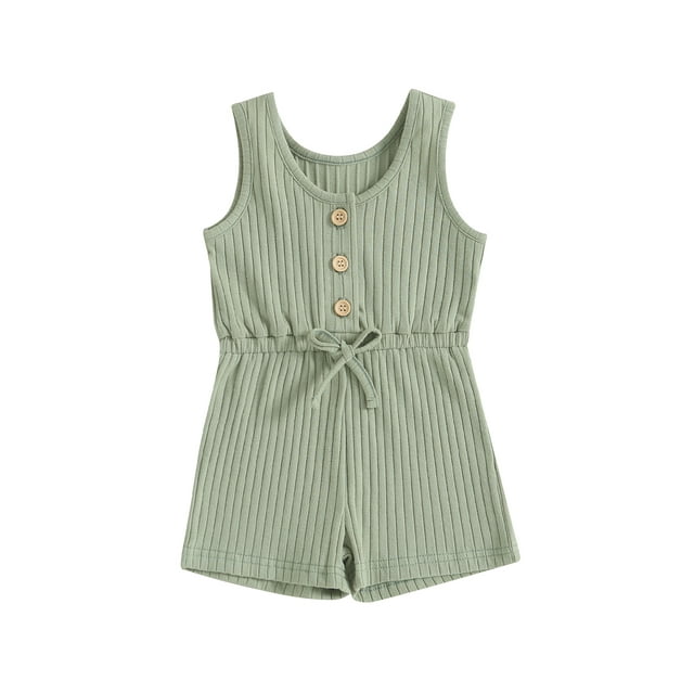 Gupgi 0-4Y Toddler Girl Sleeveless Ribbed Romper Summer Baby Solid Color Short Jumpsuits