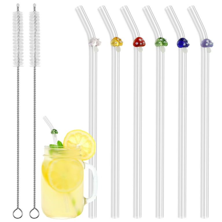 Sutowe Glass Drinking Straws 5Pcs Reusable Drinking Straws with Cleaning  Brush Cute Butterfly Cherry Mushroom Straws Heat-Resistant Smoothie Straws  for Smoothies Tea Juice Milkshakes,Mushroom 