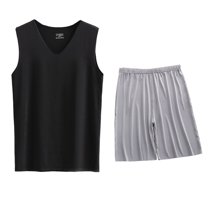 Akafmk Men's Tank Pajama Sets,Cotton Pajamas for Men Set,Sleeveless Tank Sleep Tee and Sleepwear Shorts 2 Piece Loungewear Set Soft Comfy Nightwear