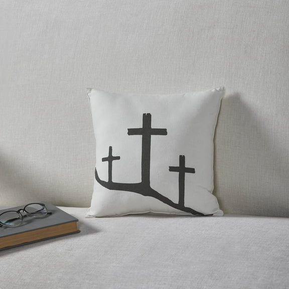 VHC Brands Risen 3 Crosses Spring Easter Spring Easter Christian Decor Pillow for Couch Living Room Sofa 12x12