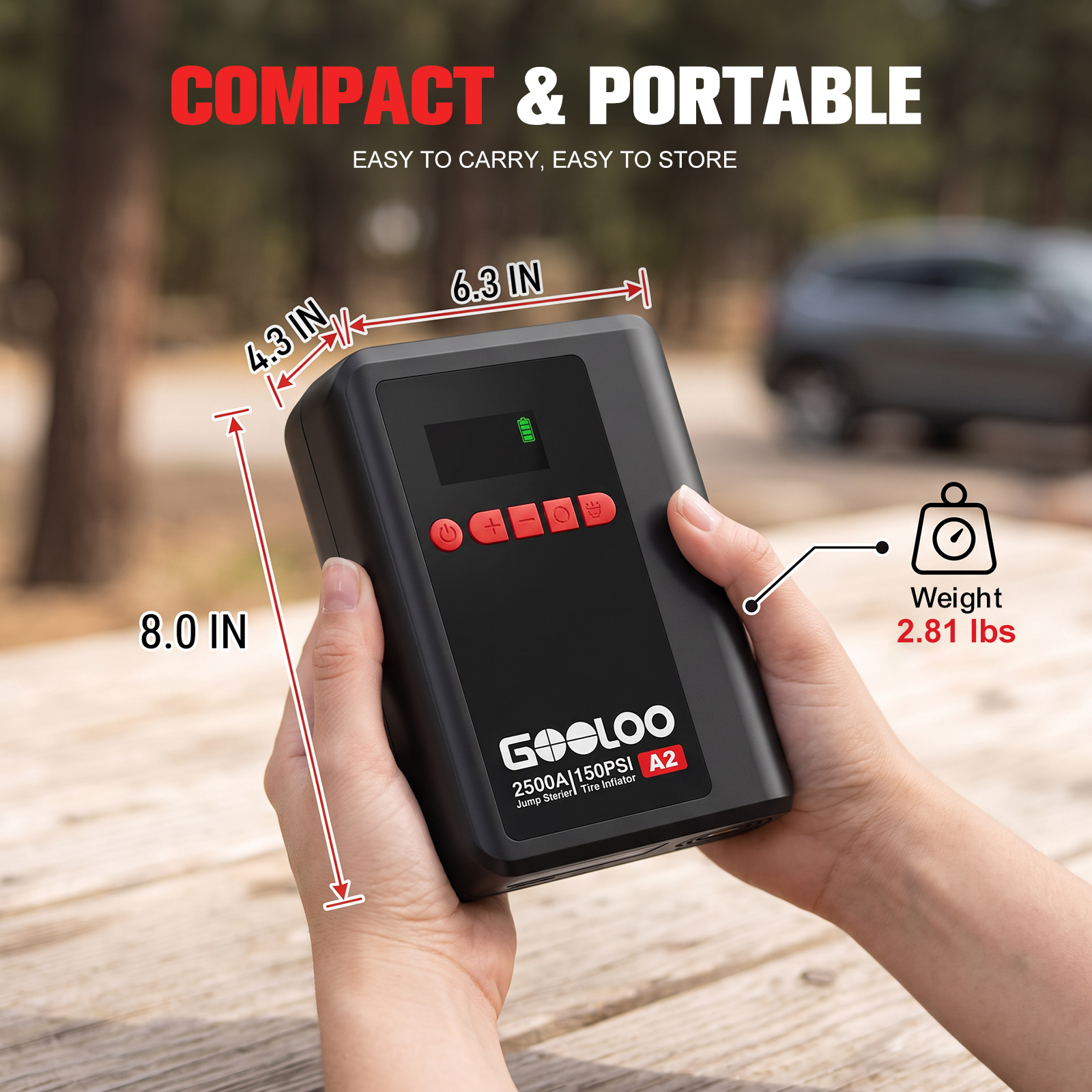 Gooloo A2 Jump Starter with Air Compressor, 2500A photo 3