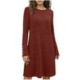 thumbnail image 2 of Muscularfit Fall Dress Waist Loose Dress Crew Neck Midi Long Sleeve Holiday Dress, 2 of 6