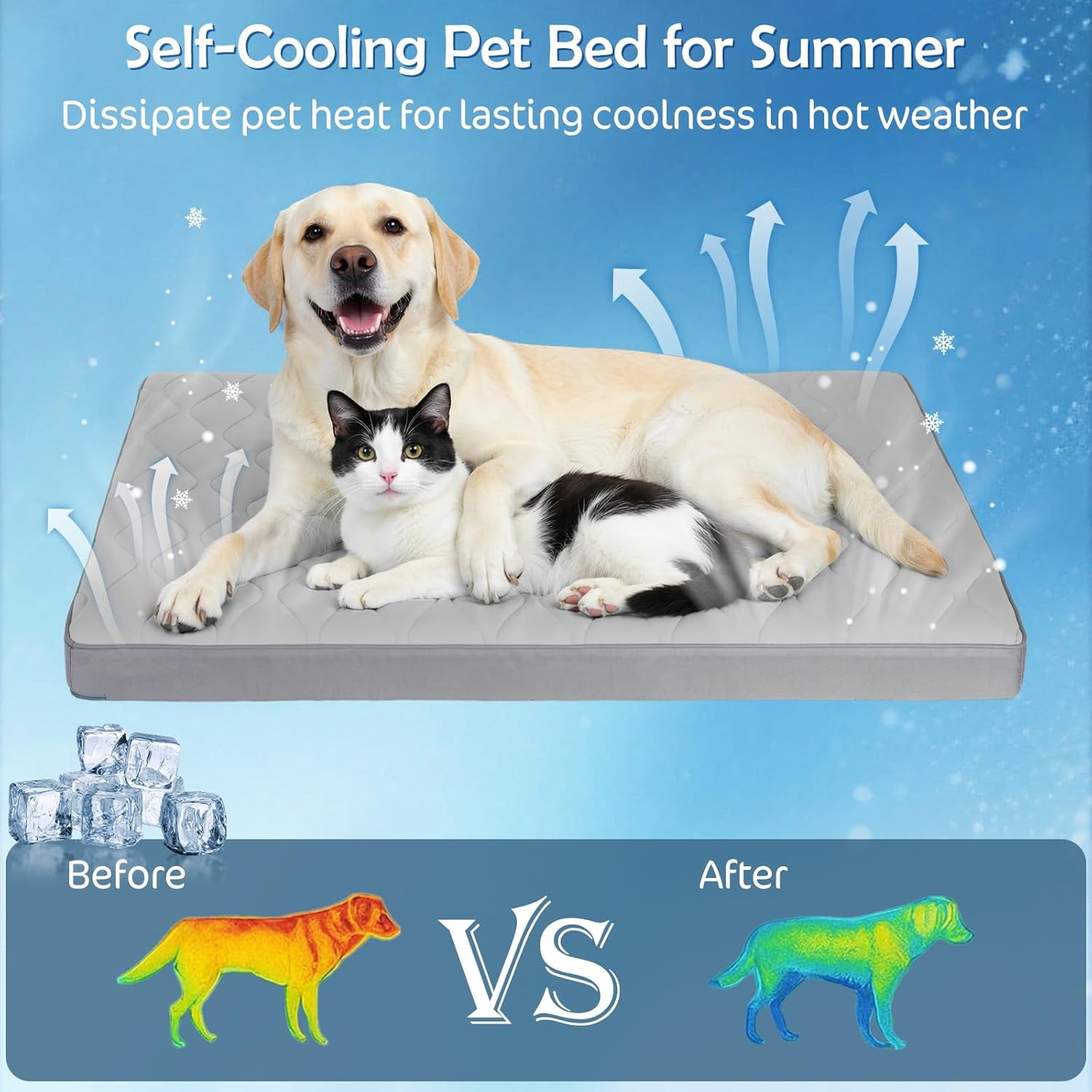 Tivray Cooling Dog Bed, 44" x 32" Orthopedic Dog Beds Large Sized, Waterproof Self-Cooling Pet Mat for Summer with Removable Washable Cover, Gray
