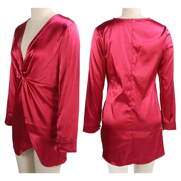 Vestido Dividido Para Mujer, Vestido De Moda Con Escote En V Profundo, Atractivo, Suave, Rosa, Rojo, Manga Larga Para Citas Y Bailes