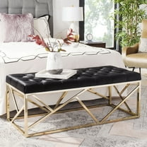 SAFAVIEH Farah Modern Glam Rectangular Tufted Bench, Black/Brass