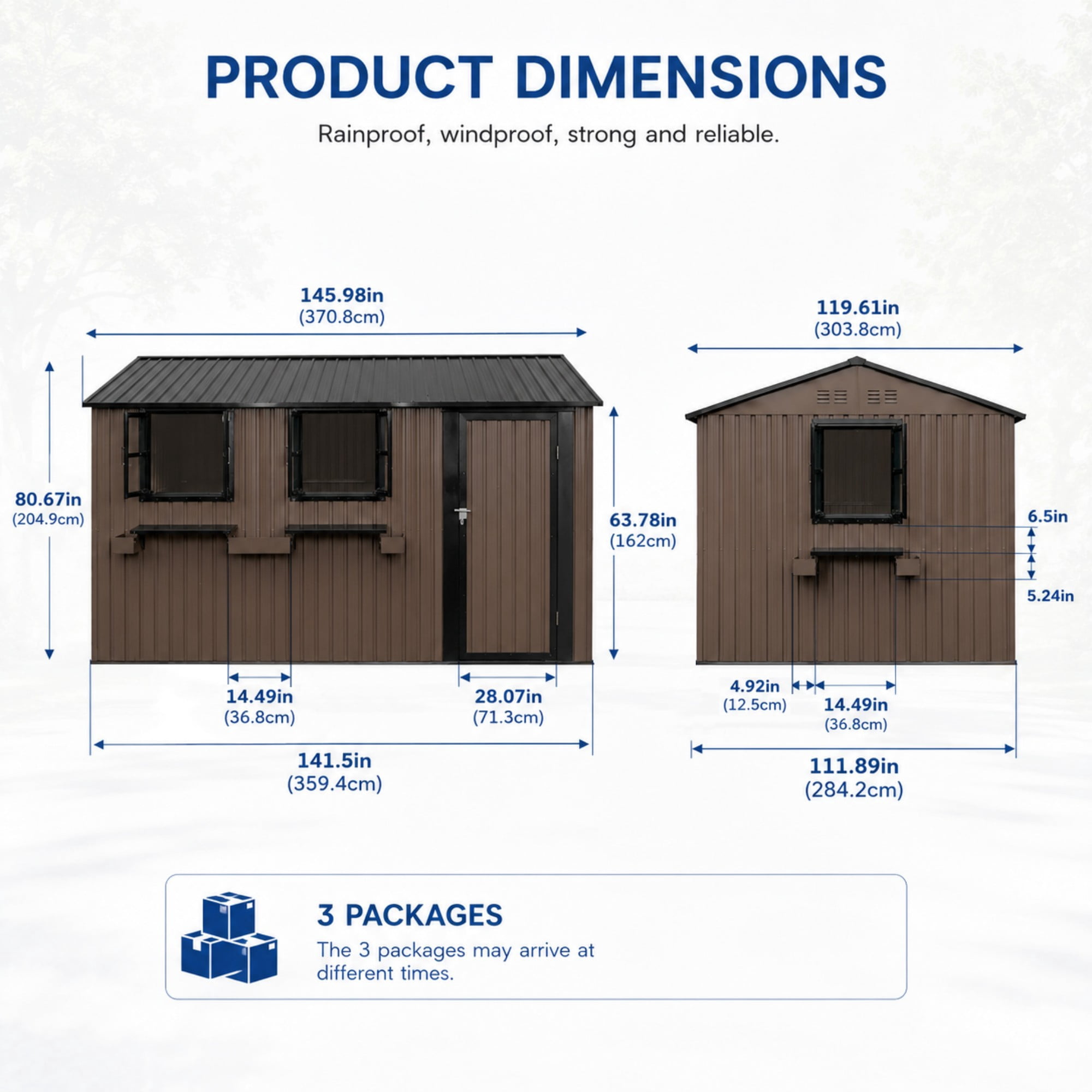 Aukfa 12x10 FT Outdoor Metal Storage Shed with 3 Windows & Flower Racks, Lockable Steel Garden Tool Shed for Lawn Mowers, Bikes and Patio Equipment, Brown