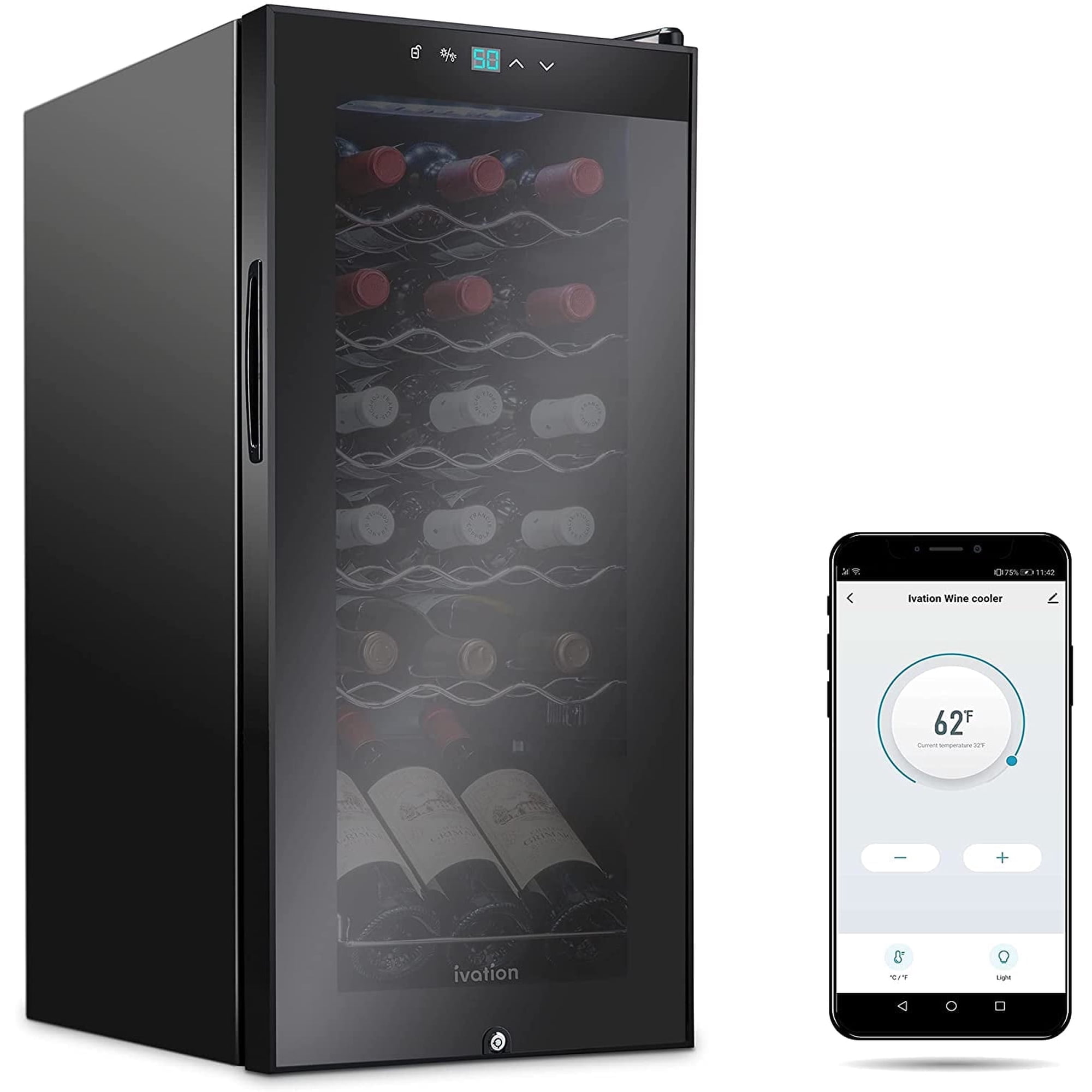 Ivation 18-Bottle Glass Door Compressor Refrigerator, Black