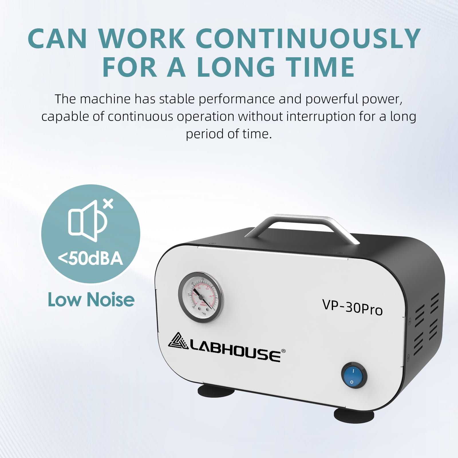 LABHOUSE Lab Vacuum Filtration Pump VP-30PRO, Pressure Adjustable Diaphragm Oil Free Pump 30L/min Positive & Negative Pressure with Rubber Tube for Laboratory