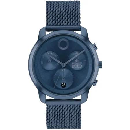 Movado Bold Chronograph 3601027 Blue Dial & Mesh Bracelet 42MM Mens Watch