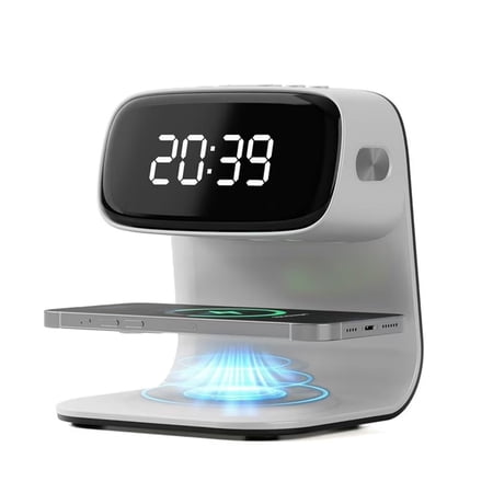 Samovi Wireless Charger Station Alarm Clock, Touch Control Night Light Lamp with LED Display, 3 Dimmable Brightness Levels for Bedroom, Desk Clock, Teenage Girl Gifts, Adult Gifts - White