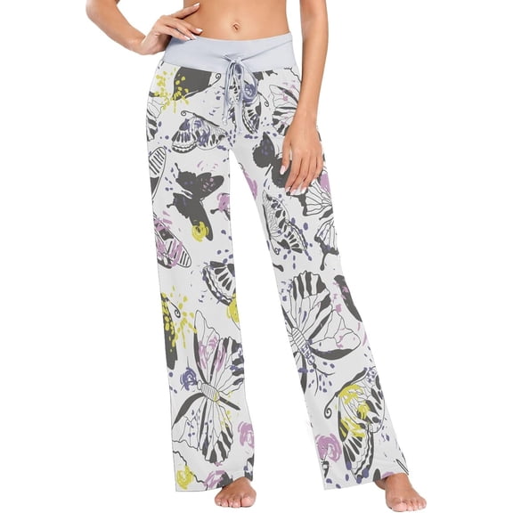 Women's Pajama Pants Elegant Grey Butterfly Comfy Stretch Sleepwear Essentials womens Lightweight Lounge Terry Pajama Pant, Large