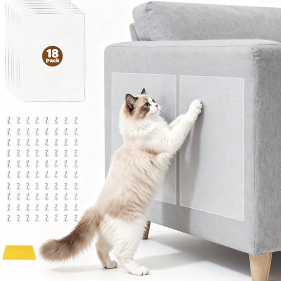 LQIQIZ 18 Pack Cat Scratch Furniture Protector, Couch Scratch Guard for Cats, Anti Scratch Furniture Tape with Twist Pins, Pet Scratch Deterrent Sheets for Sofa, Couch, Door, Curtain