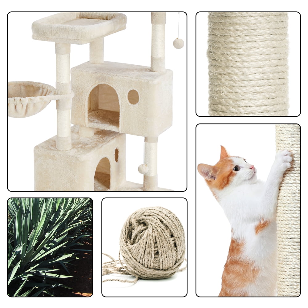 Alden Design 64.5"H Multi-level Cat Tree Tower with Condos and Perches, Beige