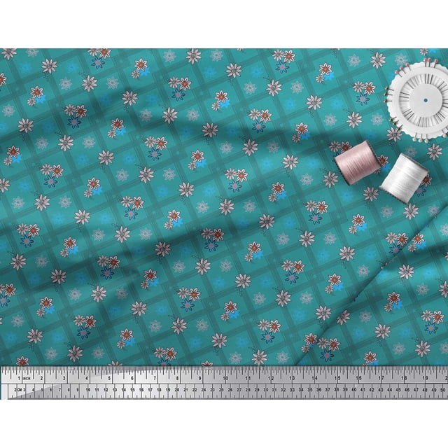 Soimoi polyester Crepe Fabric Floral & Plaid Check Decor Fabric Printed Yard 52 Inch Wide