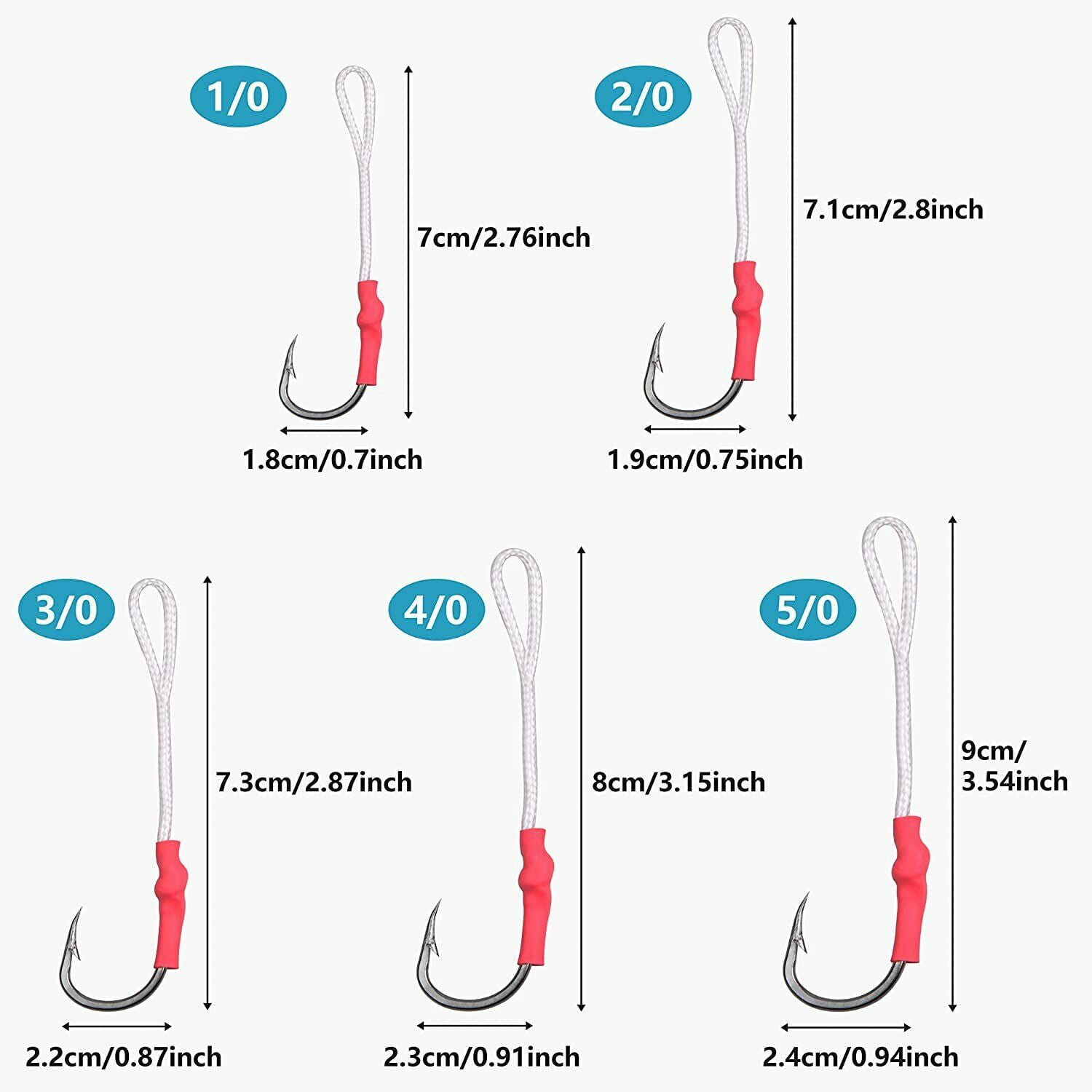 50PCS Stainless Steel Assist Hooks Jigging Fishing Hook with PE Line 1/0-10/0