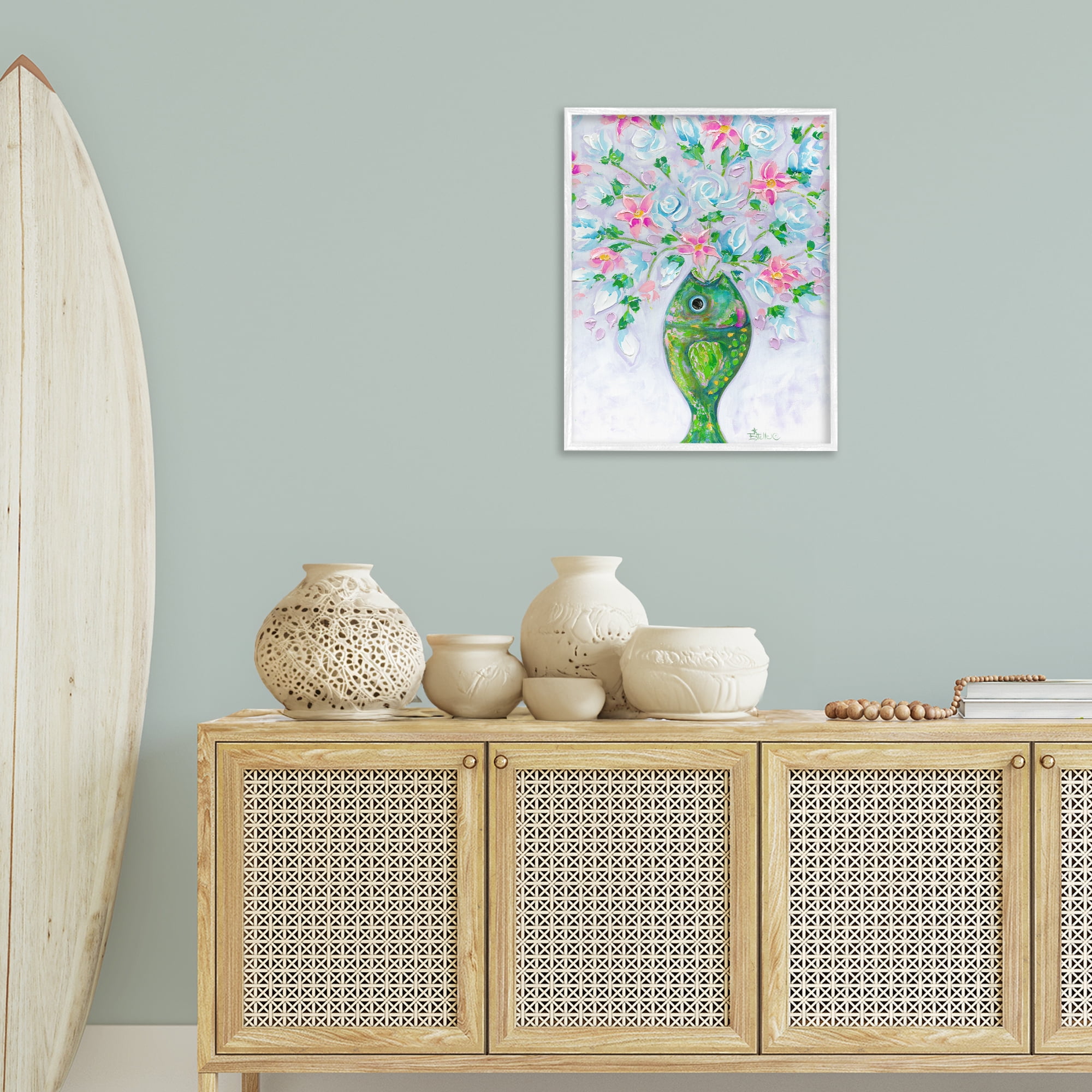 Stupell Industries Nautical Fish Bouquet Botanical & Floral Painting White Framed Art Print Wall Art, 24 x 30
