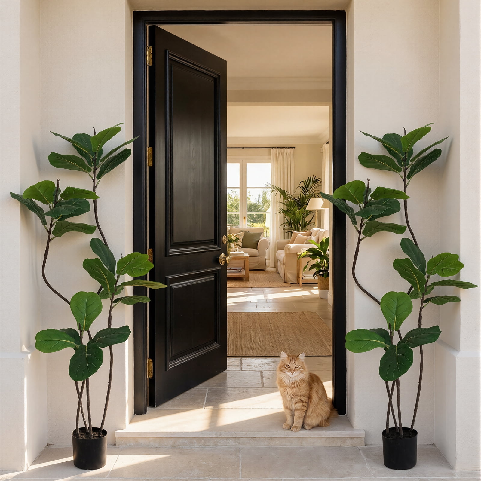 BEAUTYPEAK 6FT Artificial Fiddle Leaf Fig Tree Faux Ficus Tree Fake Green House Plants Indoor Outdoor Floor Plant