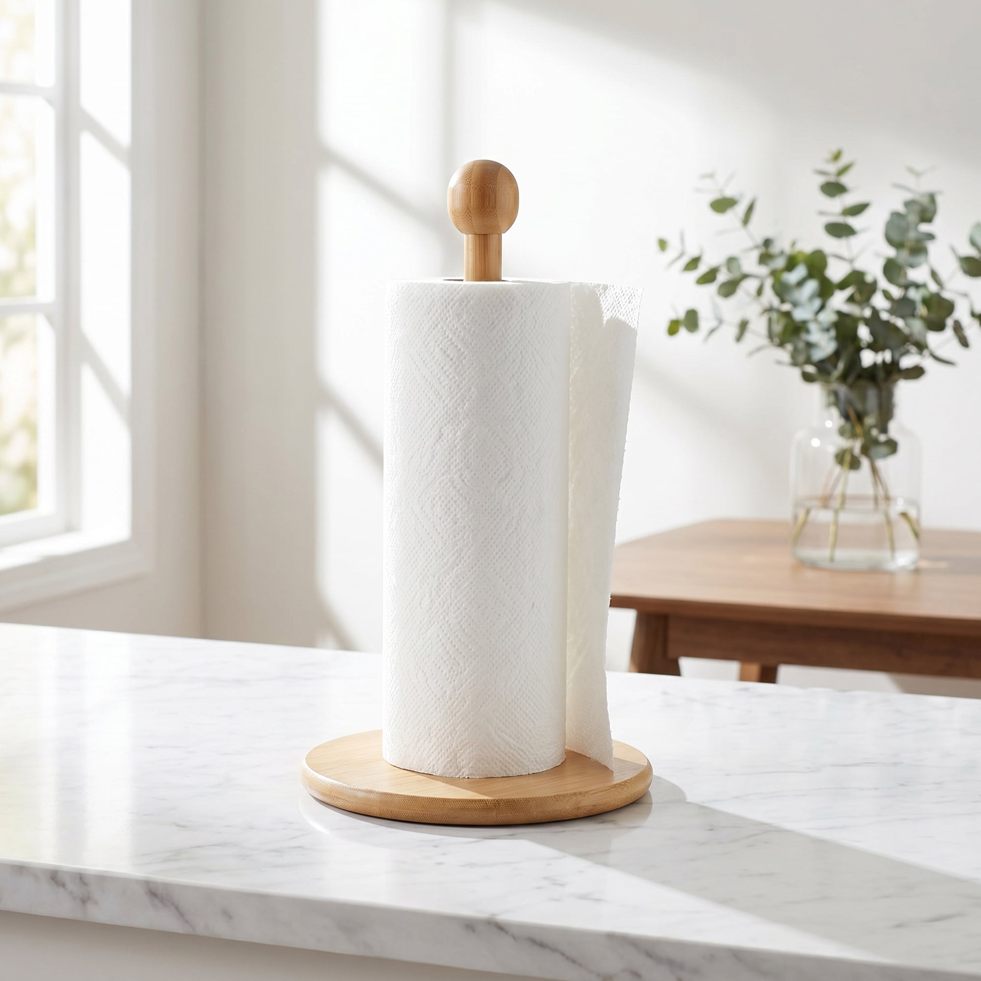 Unique Bargains Paper Towel Holder Countertop Durable Base Wood Natural D 11.6x4.9inch