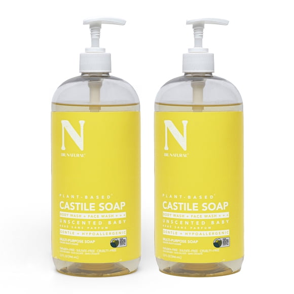 Dr. Natural Castile Liquid Soap, Bathroom Soap, Unscented, 946 ml, 2 pk