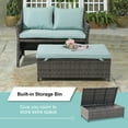 thumbnail image 3 of JOIVI 2-Piece Outdoor Patio Furniture Wicker Love-seat and Coffee Table Set, with Built-in Storage Bin, Grey Rattan, Green Cushions, 3 of 8