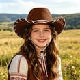thumbnail image 2 of Xudanell Western Cowboy Hat for Kids Boy Girl Cowboy Cowgirl Dress Up Hat with Buckle Belt (Coffee, 4-10 Years), 2 of 4