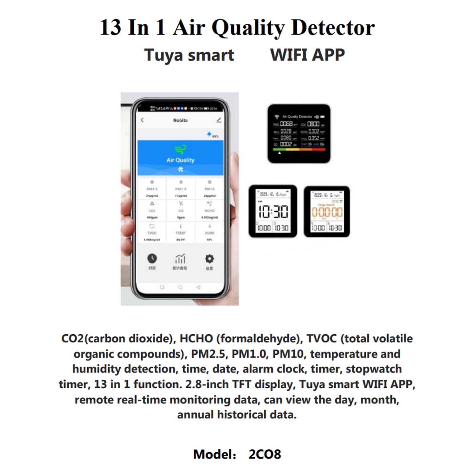 13 in 1 Indoor with Hygrometer Monitors Temperature and Humidity with AQIs PM2.5 Detectors for Household