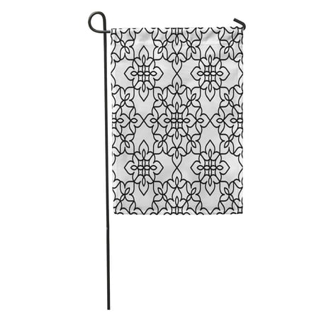 SIDONKU Allover Black and Regular Pattern Moroccan Styled Floral Line Monoline Garden Flag Decorative Flag House Banner 28x40 inch