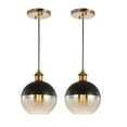 thumbnail image 3 of JONATHAN Y Nixon 7.5" 1-Light Mid-Century Modern Metal/Glass Adjustable Drop Globe LED Pendants, Brass Gold/Black (Set of 2), 3 of 9
