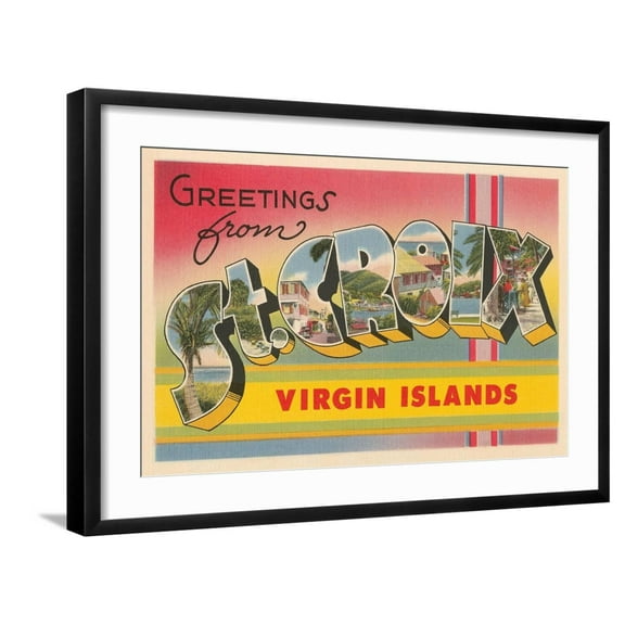 Art.com Greetings from St. Croix, Virgin Islands Art Print, Black Frame Wall Art, 29" x 21"