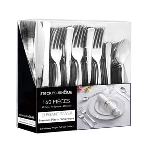 Stock Your Home Silver Plastic Cutlery Set, 160-Piece