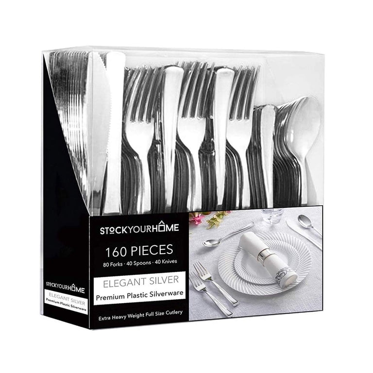 Stock Your Home Silver Plastic Cutlery Set, 160-Piece photo 1