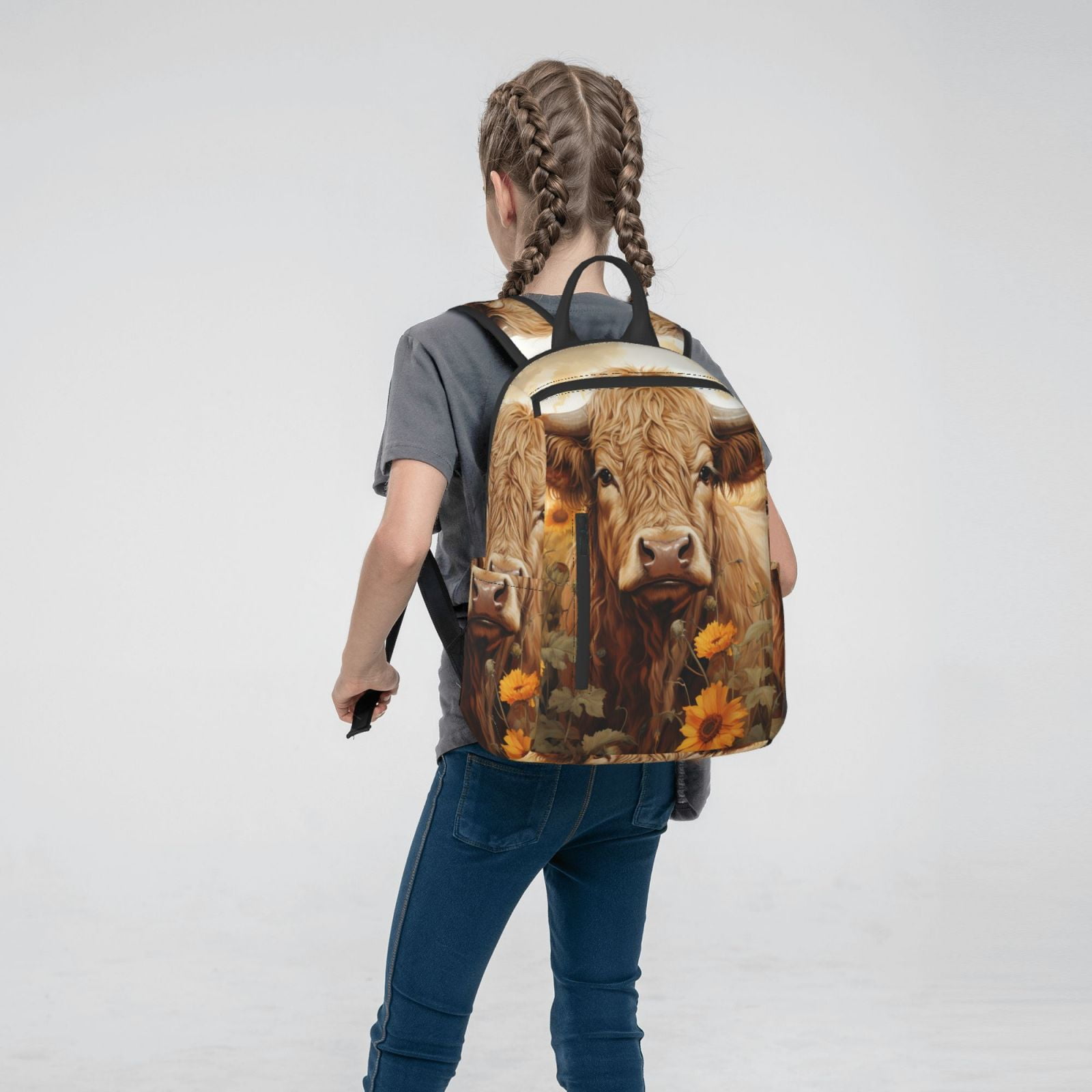 Xecao Vintage Sunflower Cow print Backpack For women men Aesthetic Lightweight Travel Daypack Simple Cute Backpack For Bookbag