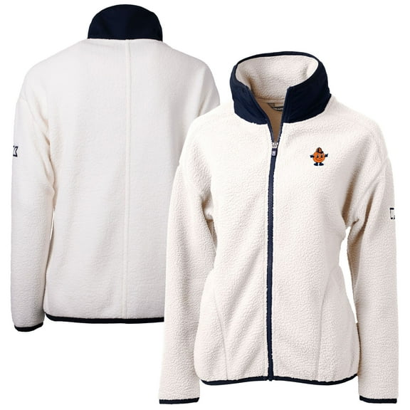 Women's Cutter & Buck  Oatmeal Syracuse Orange Cascade Eco Sherpa Full-Zip Fleece Jacket